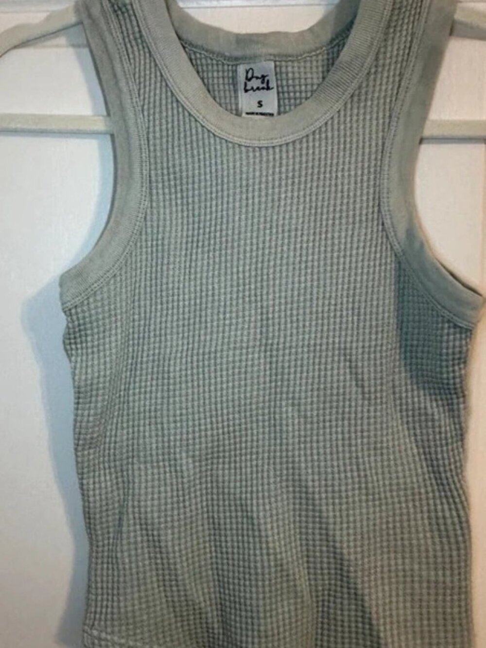 Daydreamer Sage Green Waffle Knit Tank Top Size S NWOT